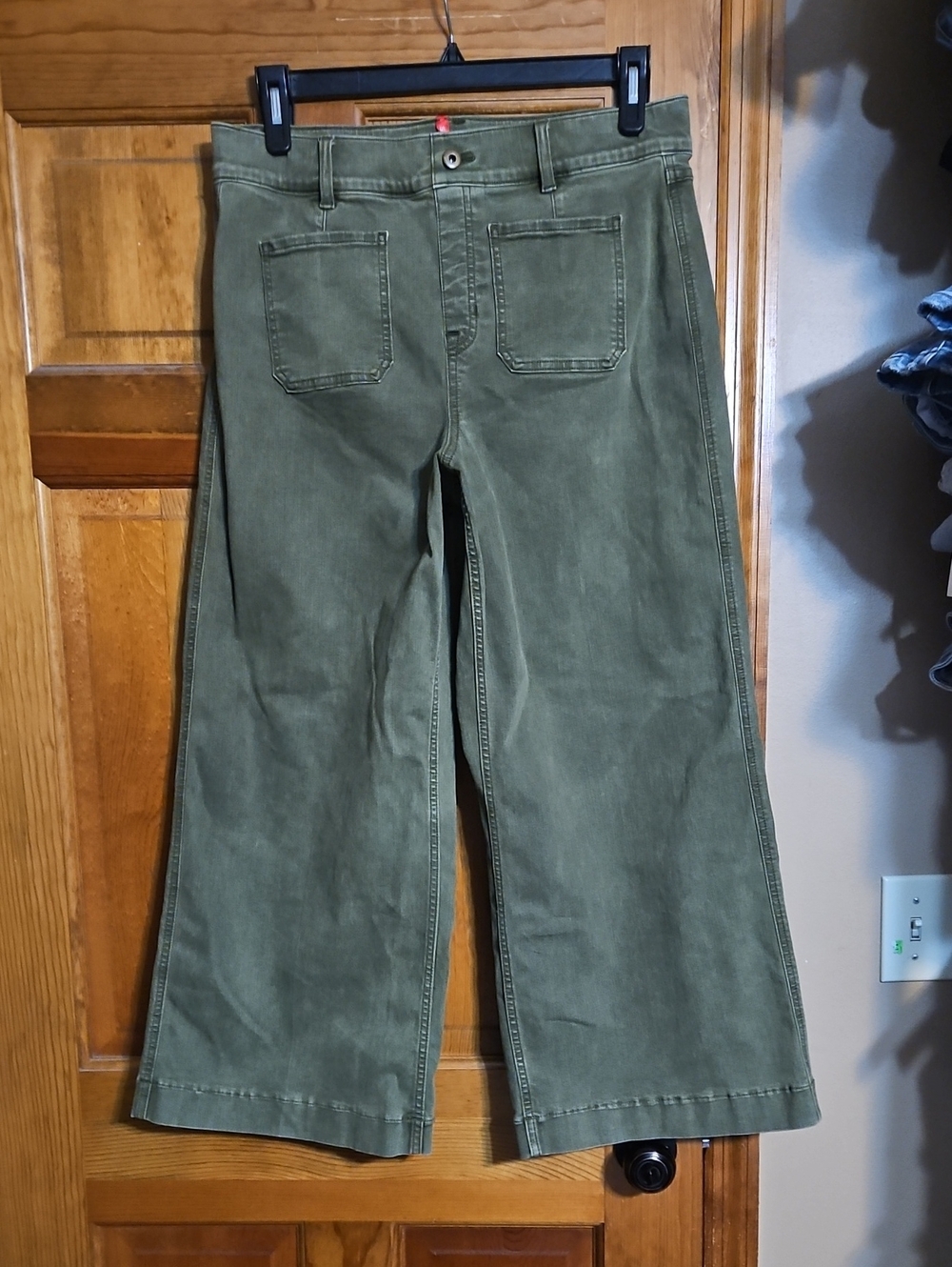 Spanx High-Rise Wide-Leg Crop Jeans in Olive - Picture 2 of 7